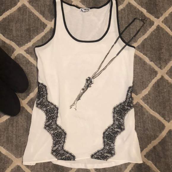 Express Tops - XS black and white silky lace EXPRESS tank